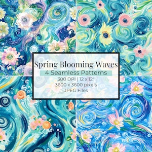 Bright Floral Digital Paper Pack: 4 Unique Patterns | Seamless Patterns for Scrapbooking | Instant Download - Commercial Use