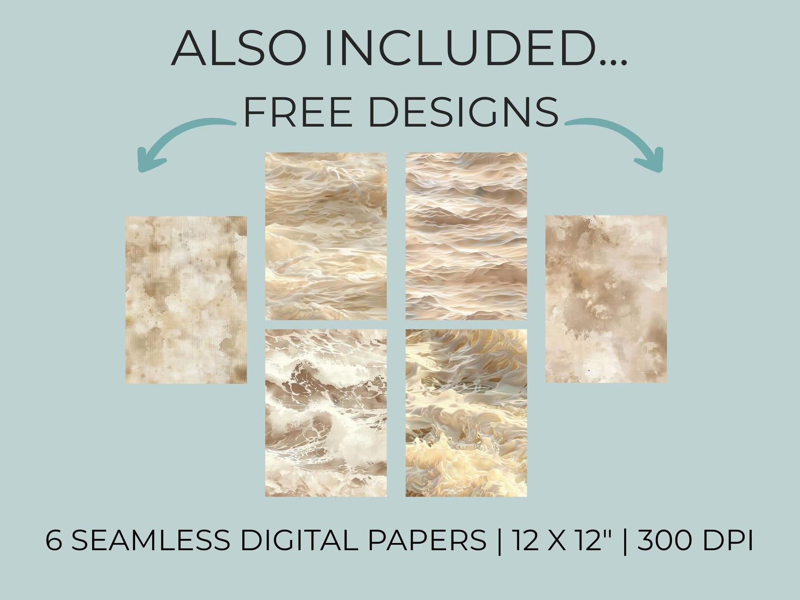 Ocean Waves Torn Paper Texture – Seamless Digital Paper (12x12, 10 JPG ...
