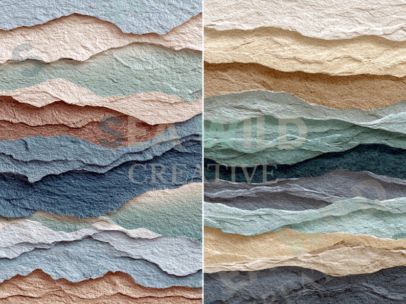 Ocean Waves Torn Paper Texture – Seamless Digital Paper (12x12, 10 JPG ...