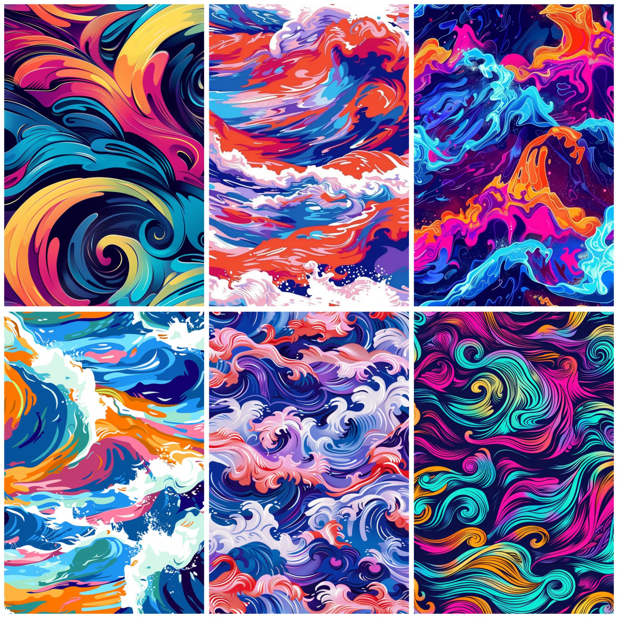Ocean Waves Seamless Pattern: 12 Seamless Patterns | Digital Download ...
