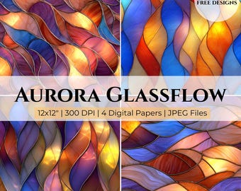 Stained Glass Texture Digital Paper, Seamless Sunset Pattern (Digital Download)
