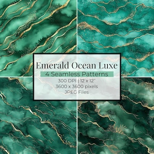 Emerald Green Gold Watercolor Paper: Seamless Scrapbook Backgrounds (Digital Download)