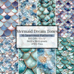 Mermaid Scale Digital Paper: 16 Scrapbook Papers | Instant Download | Mermaid Scale | Mermaid Tail Texture | Fish Scales - Commercial Use