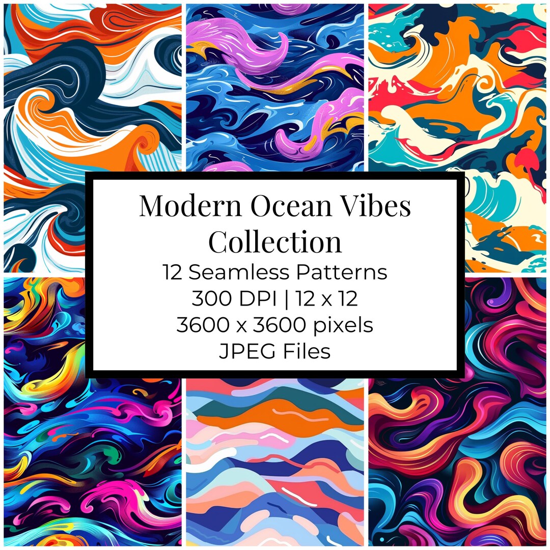 Ocean Waves Seamless Pattern: 12 Seamless Patterns | Digital Download ...