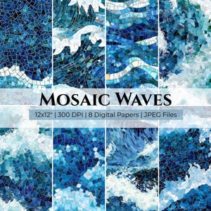 Ocean Wave Mosaic Seamless Pattern: Vibrant Coastal Designs (Digital Download, Commercial Use)