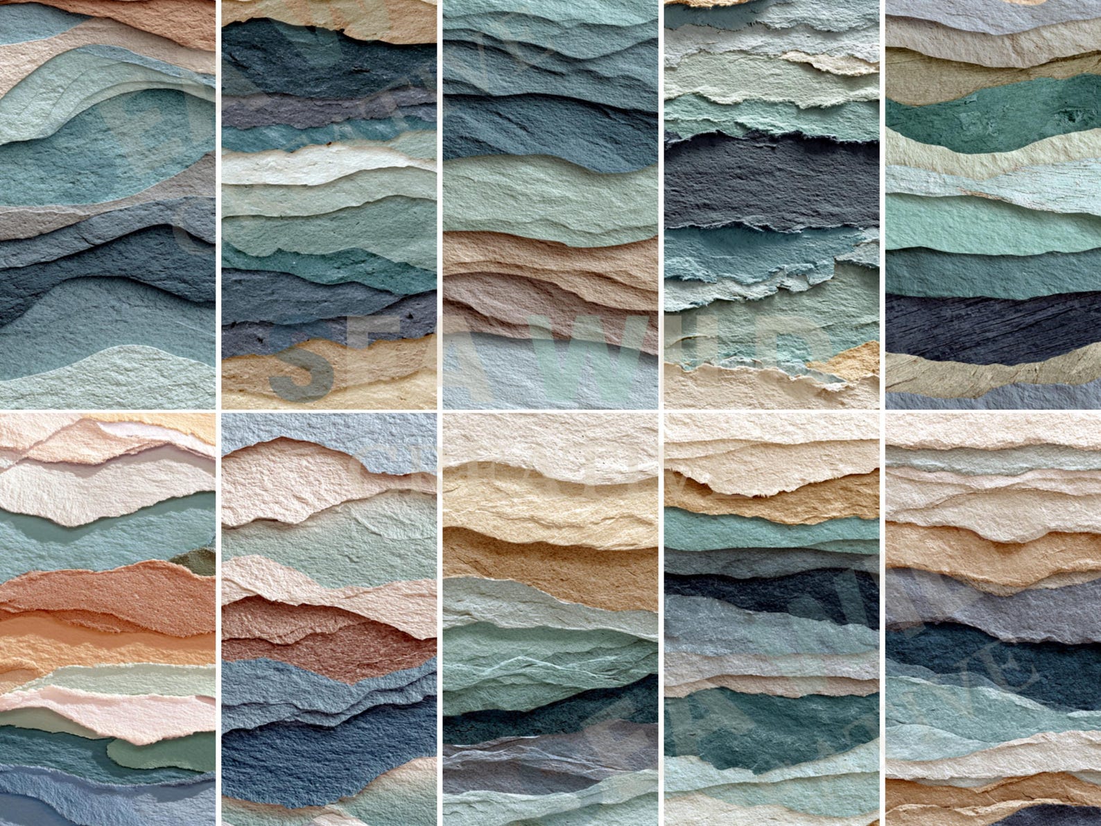 Ocean Waves Torn Paper Texture – Seamless Digital Paper (12x12, 10 JPG ...