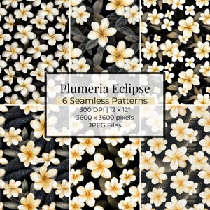 Plumeria Seamless Pattern | 6 Digital Download of Tropical Flowers | Hawaiian Fabric Print for Crafts & Decor