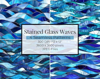 Ocean Wave Stained Glass Pattern: 12x12&quot; Digital JPEG (Commercial Use)
