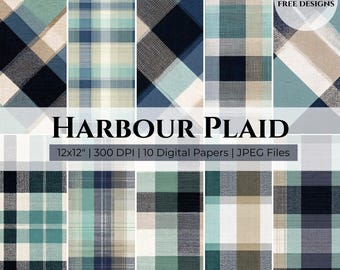 Fond écossais bleu-vert, Papier numérique transparent, Motifs imprimables, Motifs tartan, Usage commercial