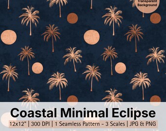 Tropical Palm Tree Seamless Pattern: Coastal Scrapbook Paper (Digital Download, 12x12in JPEG & PNG Files)