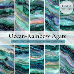 Papel digital Ocean Rainbow Glitter Agate: Patrones sin costuras (Descarga digital)