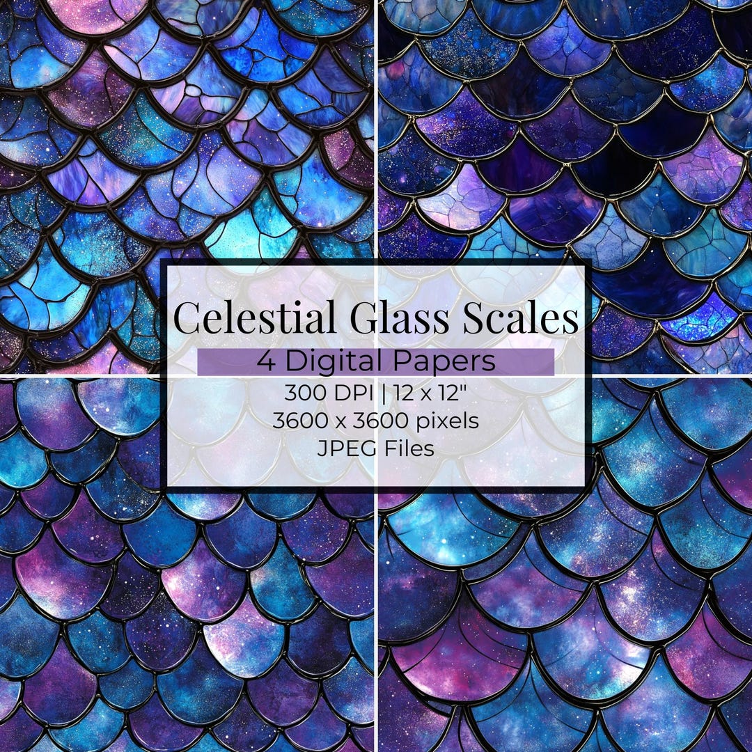 Fish Scales Mermaid Stained Glass Pattern: 4 Unique Art Designs ...