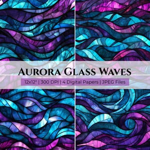 Pacchetto di carta digitale Glass Waves: file JPEG Aurora Seamless (file digitale)