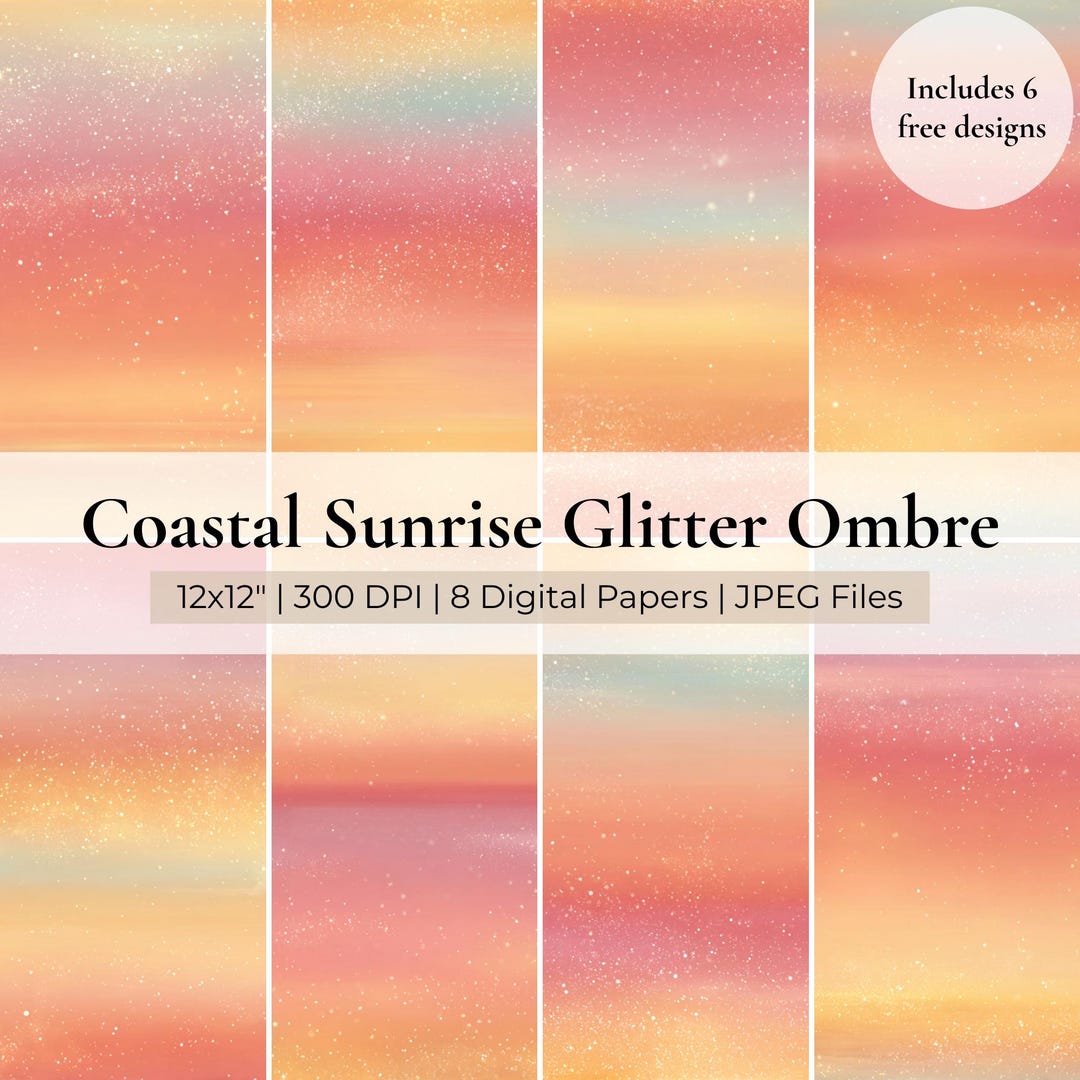 Graph Paper Sun Rise Glitter Ombre Digital Paper, Sunrise Textures, Scrapbook Backgrounds ...