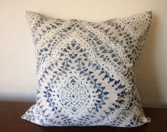 Cream and Blue Throw/Couch Pillow Cover