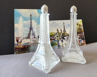 Vintage Set Eiffel Tower Glass Salt & Pepper Shakers. Marie Bouvero, Paris France