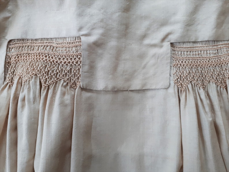 Ancient Silk Garment Embroidery Smock or Honeycomb Handmade Antique Silk Girl Coat