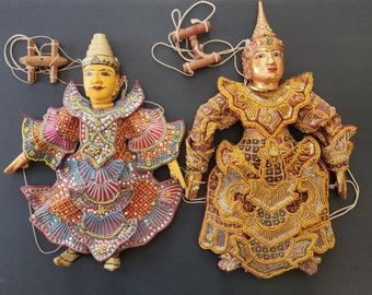 Vintage String Puppet. Burma. Ethnic Bohemian Decor. Thread Puppet