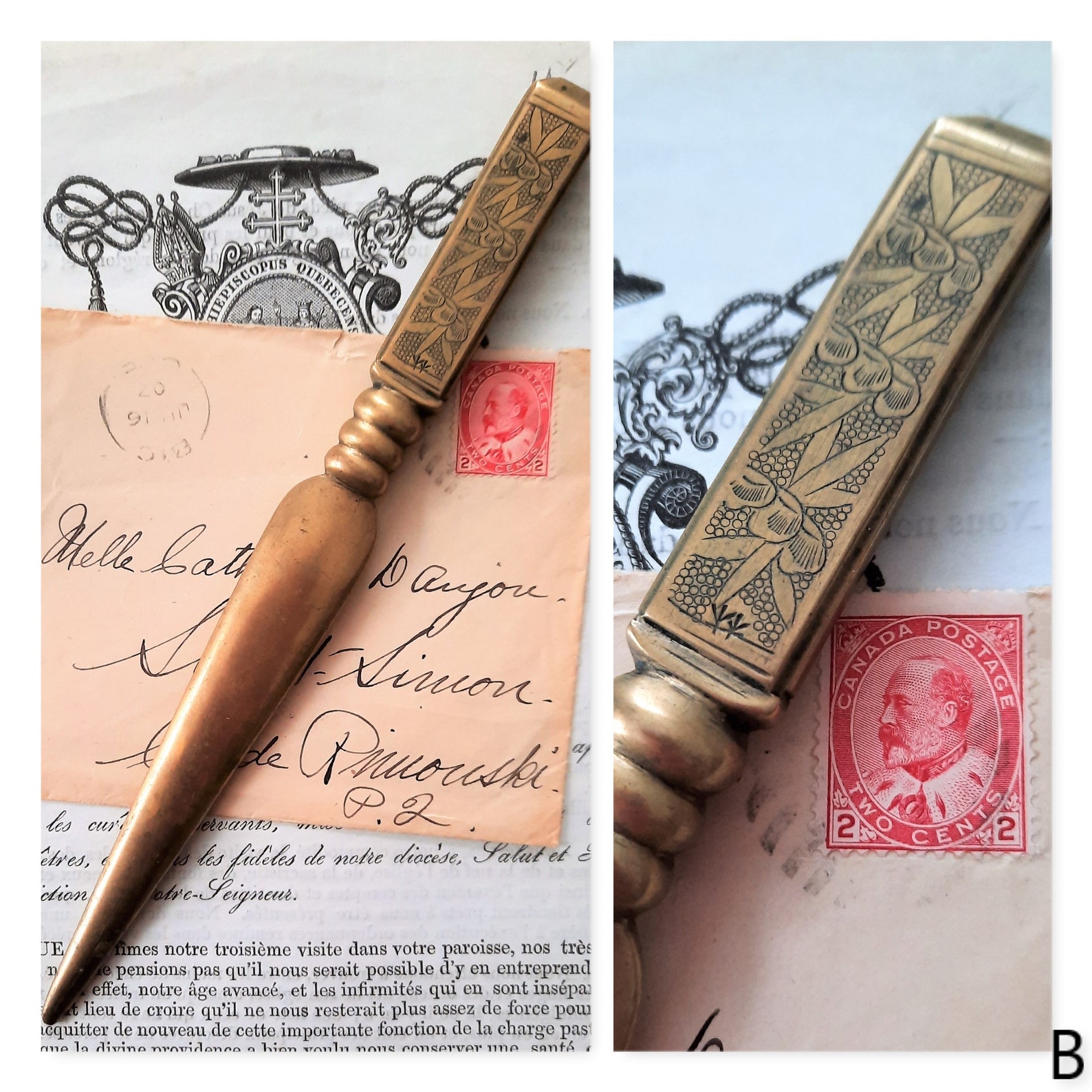 Vintage/antique Letter Opener in Wood Bone or Bronze. Etsy