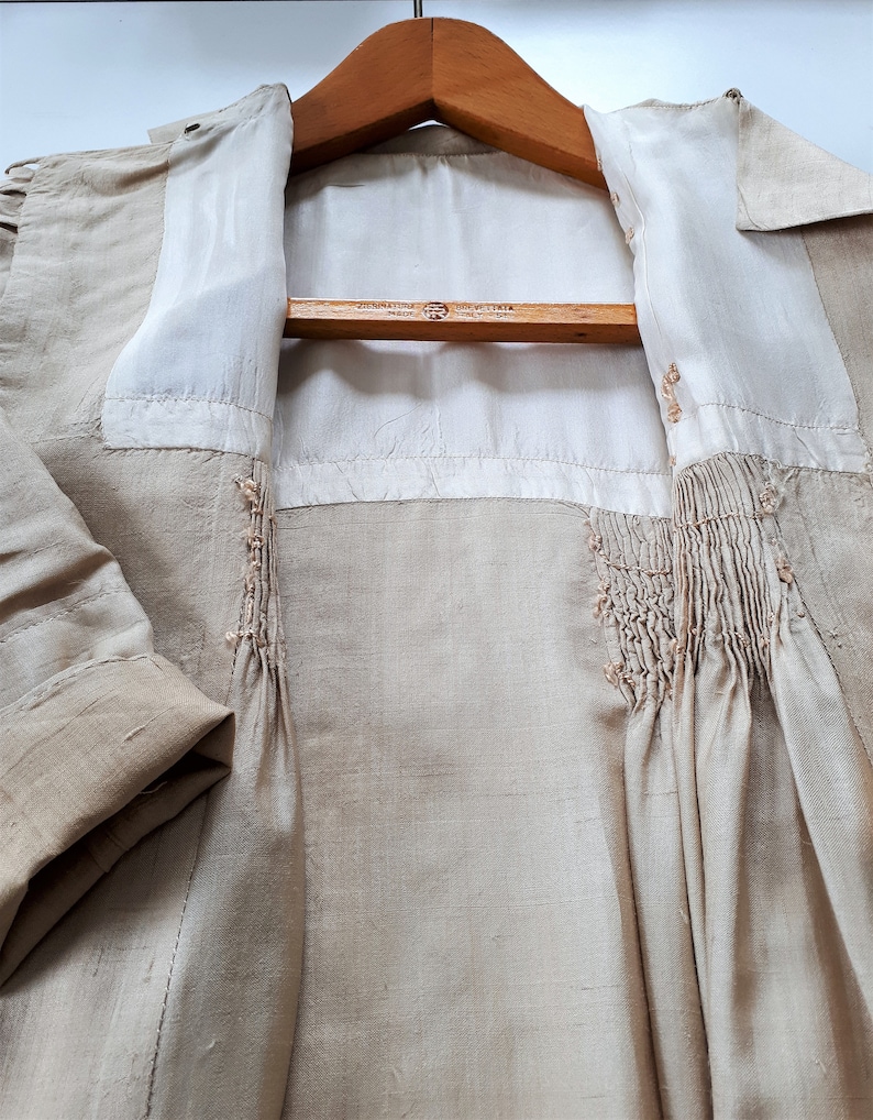 Ancient Silk Garment Embroidery Smock or Honeycomb Handmade Antique Silk Girl Coat