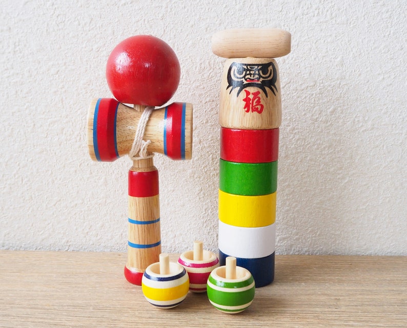 Traditional Japanese Vintage Wooden Toy Set Daruma Otoshi Etsy