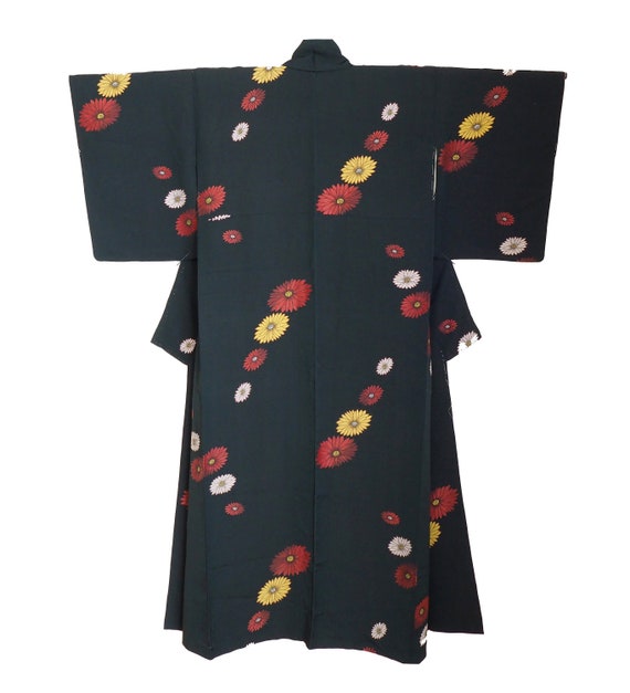 Vintage Silk Japanese Authentic Kimono Robe Black
