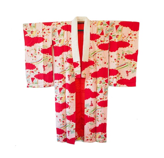 Antique Chirimen Silk Japanese Kimono Robe