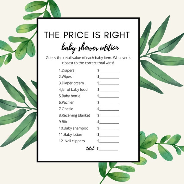 Minimalist The Price is Right Baby, Printable Shower Game, Digital Download