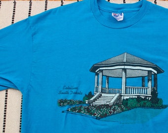 90s Estelline, South Dakota Gazebo Graphic Tee Size XL | Vintage 1990s Blue SD Tourist T Shirt