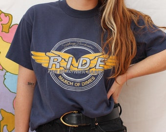 90s RIDE For Healthier Babies Motorcycle Tee Size L | Vintage 1990s March of Dimes Bike T Shirt