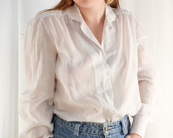 Vintage White Gauzy Sheer Blouse