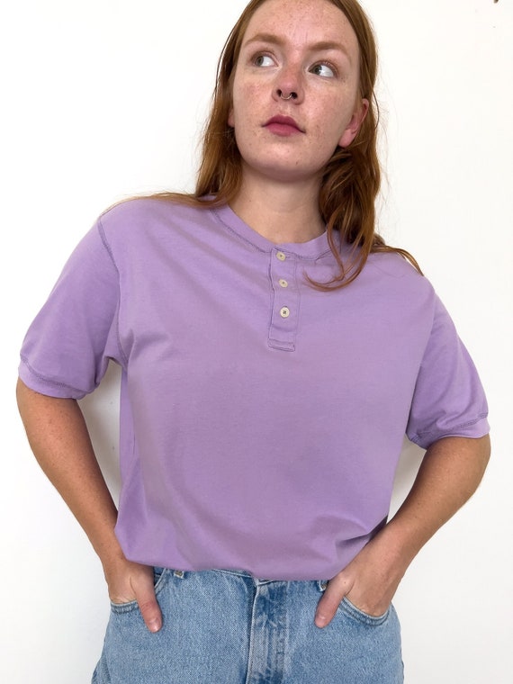 90s GAP Lavender Henley Oversize Tee Unisex Size S