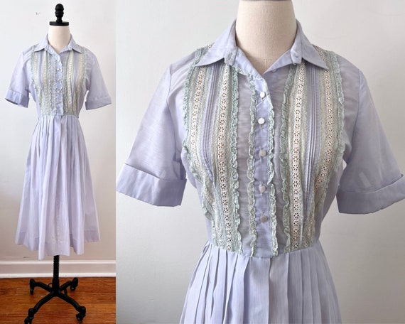 60s Semi Sheer Lilac Eyelet Day Dress Size S - image 1