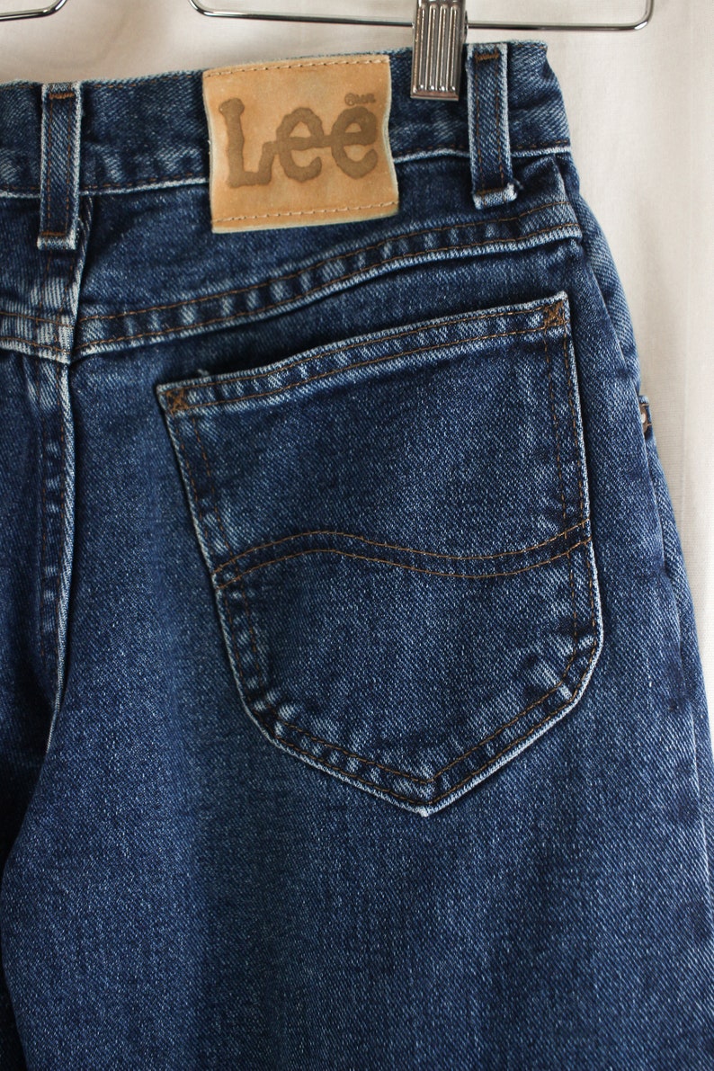 80s 90s LEE Straight Leg Mom Jeans Size 2400 Short Vintage 1980s 1990s High Waist Dark Wash Denim
