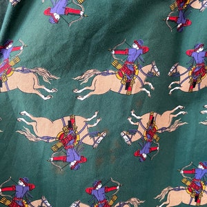 80s 90s British Khaki Horse and Archer Print Forest Green Midi Jupe Taille M image 7