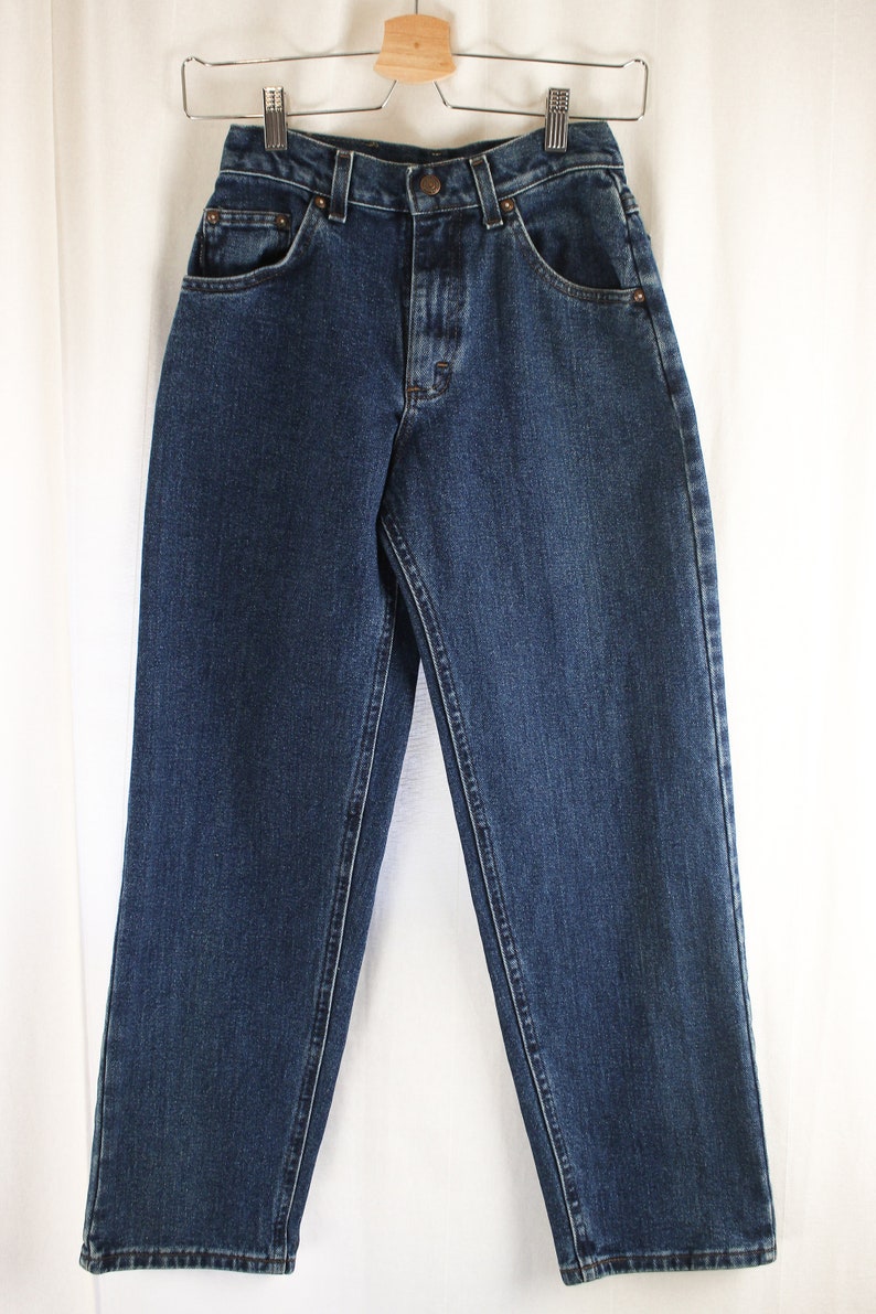 80s 90s LEE Straight Leg Mom Jeans Size 2400 Short Vintage 1980s 1990s High Waist Dark Wash Denim