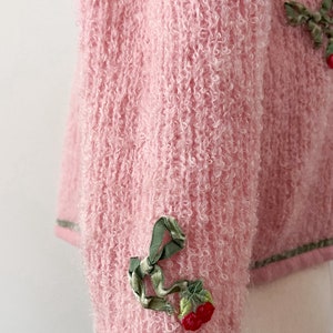 50s 60s Serbin Fuzzy Mohair Pink Cherry Cardigan Sweater Size S-M image 4