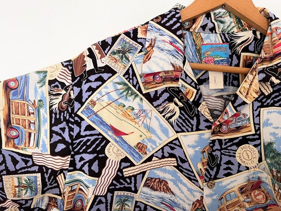 90s Y2K Joe Kealuka's Hawaiian Post Card Shirt Si… - image 3