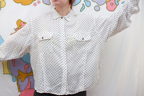 80s 90s Chaus Polka Dot Boxy Blouse Size L | Vint… - image 5