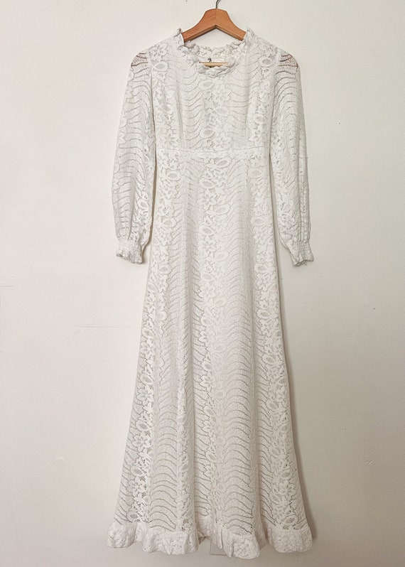 70s Crochet Lace Prairie Dress Size XXS-XS | Vint… - image 2