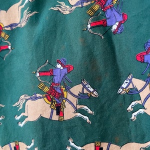 80s 90s British Khaki Horse and Archer Print Forest Green Midi Jupe Taille M image 6