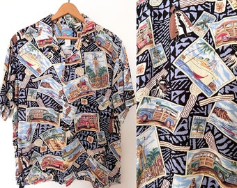 90s Y2K Joe Kealuka's Hawaiian Post Card Shirt Size L | Vintage Nostalgic Rayon Shirt