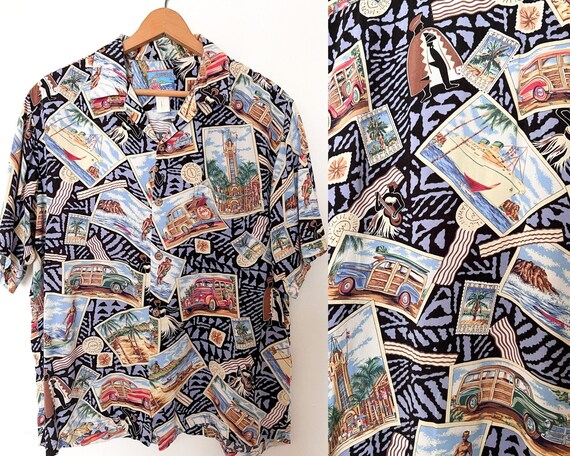 90s Y2K Joe Kealuka's Hawaiian Post Card Shirt Si… - image 1