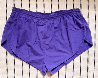 80s 90s Short Purple Swim Trunk Shorts 2.5" Inseam Size L