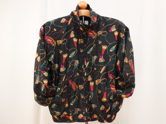 90s NWT Tassel Pattern Silk Windbreaker Size M | … - image 2