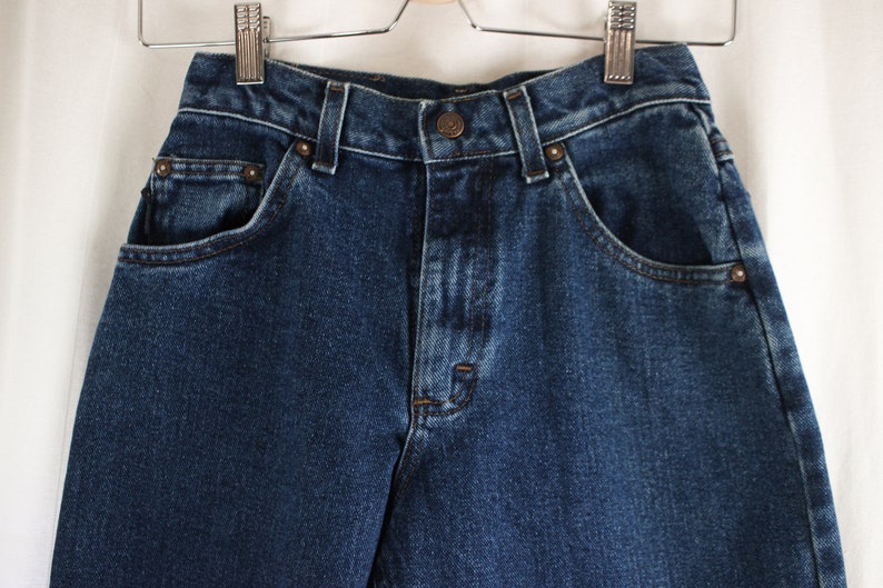 80s 90s LEE Straight Leg Mom Jeans Size 2400 Short Vintage 1980s 1990s High Waist Dark Wash Denim