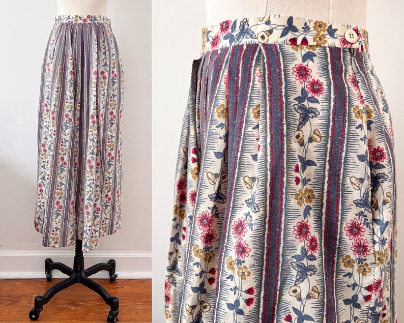 80s 90s Orvis Floral Pleated Midi Skirt image 1