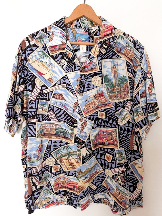 90s Y2K Joe Kealuka's Hawaiian Post Card Shirt Si… - image 2