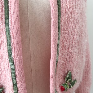 50s 60s Serbin Fuzzy Mohair Pink Cherry Cardigan Sweater Size S-M image 5