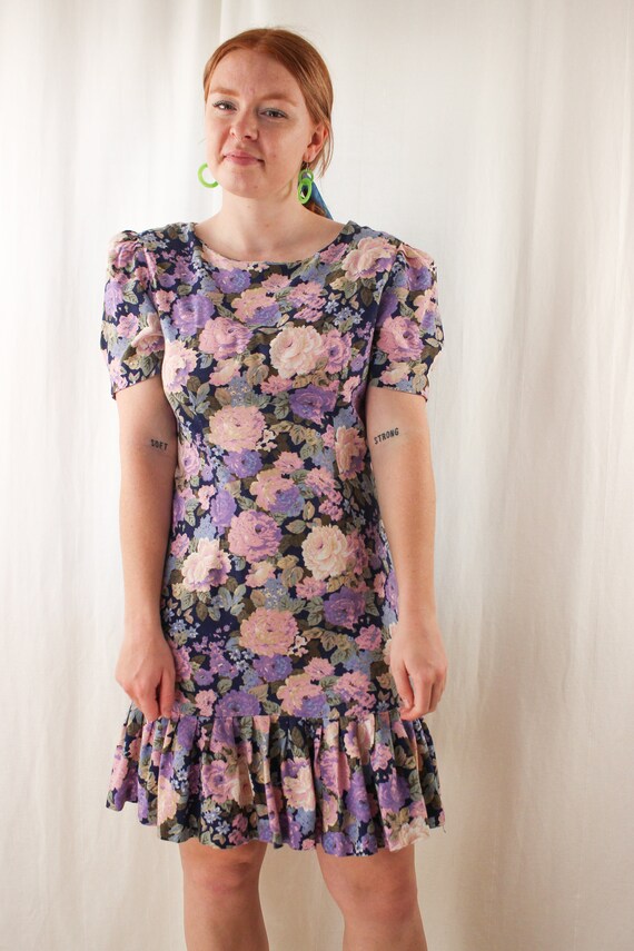 80s 90s Jeffery & Dara Cotton Candy Floral Party Dres… - Gem